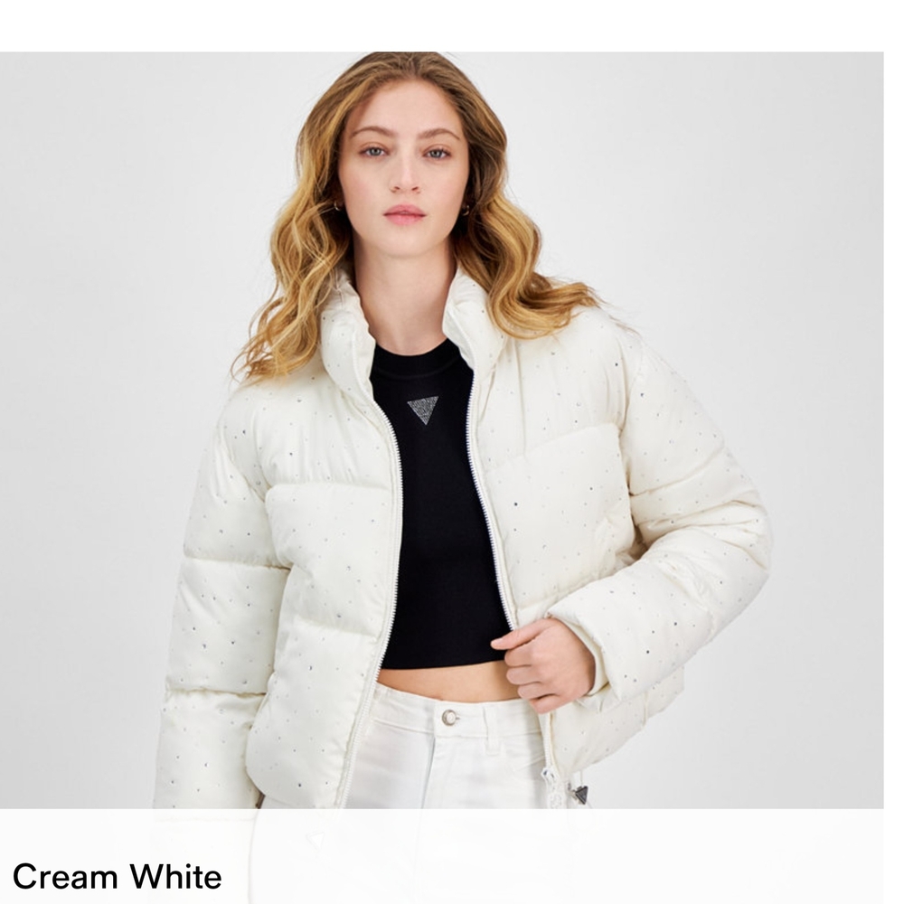 Guess Cream Puffer Jacket with Quilted Design